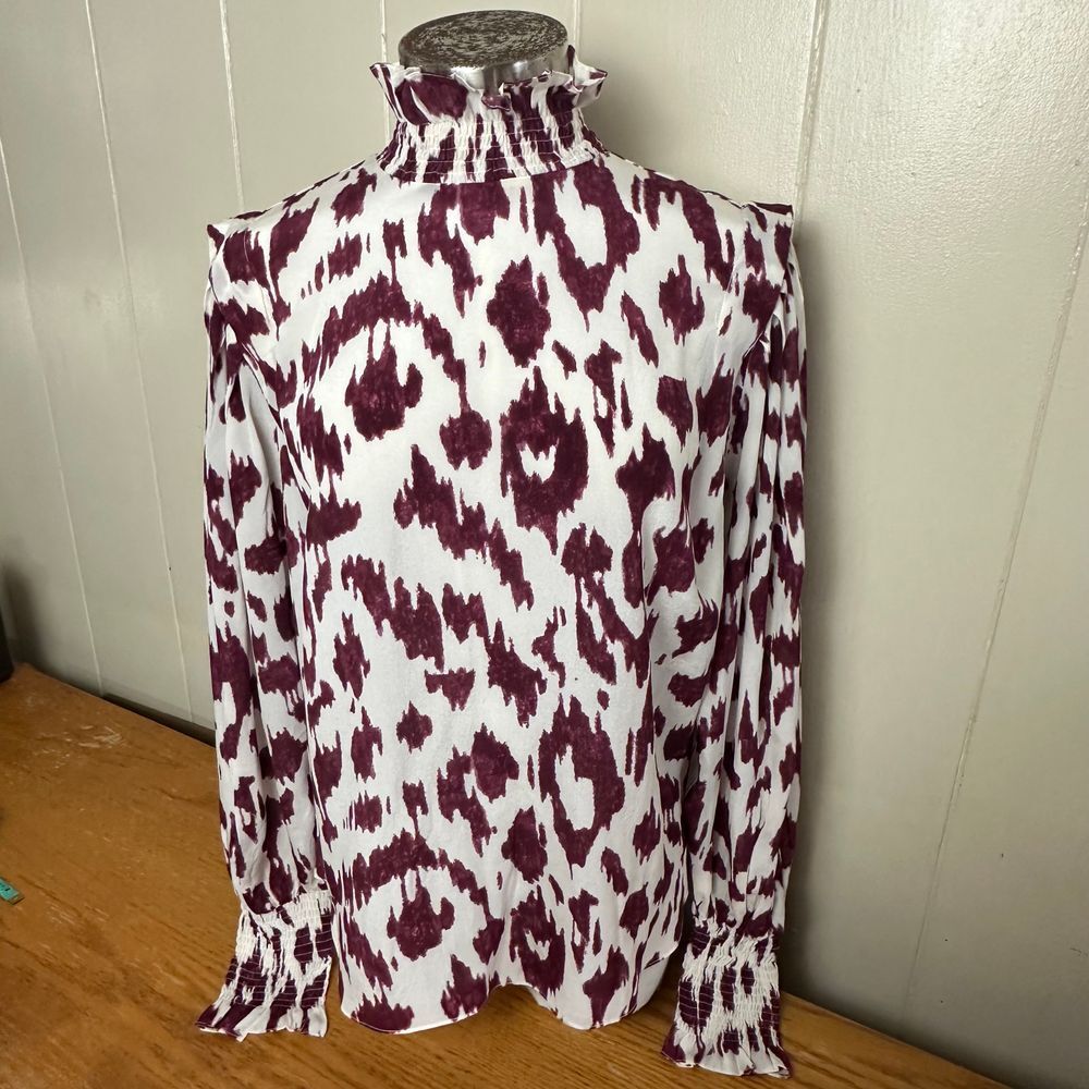 Isabel Marant Etoile Top Women's Large Silk Burgendy Buff Sleeve‎